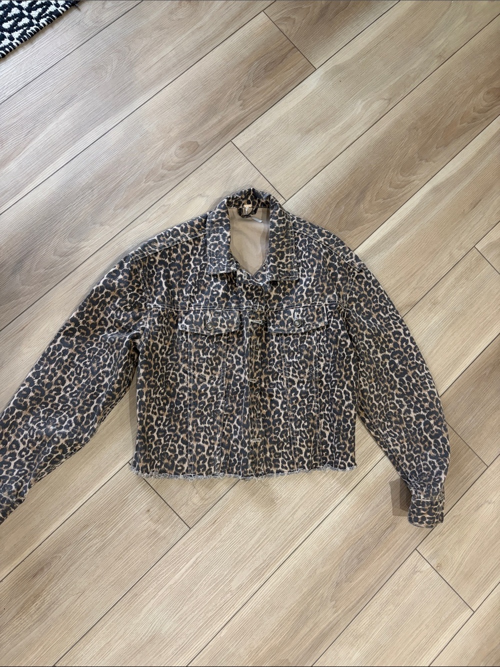 Free People Leopard-Print Cropped Jean Jacket S